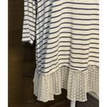 Democracy Ivory Tunic 3/4 Sleeve Blue Stripes Lace Hem, XL Photo 1