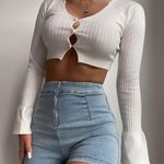 SheIn White Knit Ribbed Long Sleeve Crop Top Photo 2