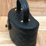 Vintage SISO Italy Black Quilted Leather Structured Oval Vanity Cosmetic Handbag Photo 3