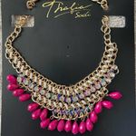 Thalia Sodi New Gold Tone Hot Pink Bead Multicolored Bib Statement Necklace 19” Photo 2