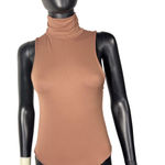 ZARA Sleeveless Turtleneck Bodysuit Top M Ribbed Knit One Piece Tank Suit Brown Photo 0