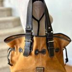 Dooney & Bourke  Mustard Yellow Suede Brown Leather Slouchy Satchel Bag Photo 0