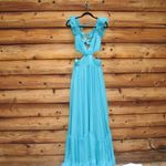 Mac Duggal 70254 Womens Blue Ruffled Shoulder Cut Out Lace Up Gown Dress Photo 7