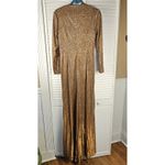 IEENA Mac Duggal Metallic Bronze Front Twist V Neck‎ Long Sleeve Gown Dress 8 Gold Photo 2