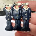 Handcrafted Clay Perhaps? Navy Sailors Brooch Pin Blue Naval Suits Photo 4