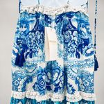 Rococo Sand Oriental Labyrinth Printed Sleeveless Tassel Lace Tiered Maxi Dress Blue Size XS Photo 11