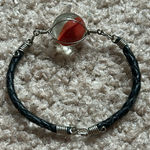 Vintage silver/black leather wire marble bracelet one‎ size measurements shown Black Photo 0