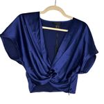 House of Harlow 1960 Twist Front Satin Blouse Size Medium Blue Top NWT Photo 0