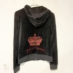 Juicy Couture Vintage  Size XL Dark Grey Pink Crown Full Zip Velour Hoodie Photo 4