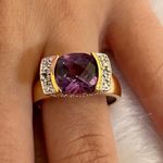 925 Gold Plated real SAPPHIRE 2 Diamonds Ring​ Purple Size 10 Photo 4