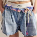Free People #58 NWT Clark Pleated Denim Shorts in Beach Stoned Blue Photo 0