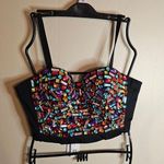 Charmian Women Rhinestone Push Up Bra Studded Gem Bustier Crop Top Black Size 2X Photo 0