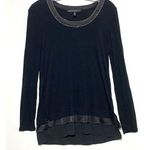 White House | Black Market Long Sleeve Ball Chain Layered Black Shirt Blouse XS Photo 0