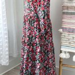 ZARA  Red Pink Black Green Floral Long Balloon Sleeves Midi Dress Women’s Small Photo 2
