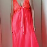 Vintage Lingerie Nightie Neon Coral Orange Lace Size M/Large Fit Bright Photo 7