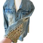 Vintage CREST JEANS Denim Jean Jacket Crochet Details Blue Size XXL Photo 3