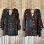 William B Green Patchwork Boho Bell Sleeve Loose Fit Open Back Long Sleeve Dress Photo 2