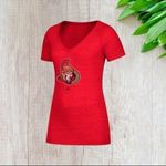 Adidas Ottawa Senators Women's Distressed Logo V-Neck T-Shirt in Red 2XL Photo 1