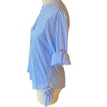 Ivanka Trump Crisp Blue White Striped Cotton Side Tie Popover ~ Women's MEDIUM Photo 4