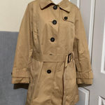 L.L.Bean Coat Womens Medium Tan Khaki Belted Trench Single Breasted Button Front Photo 0