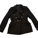 ZARA Black Tweed Fringe Blazer Gold Buttons Wool Trinny Woodall, Sz M Photo 12