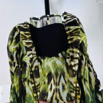 Apt. 9  Size 2X square-neck blouse ikat abstract green, black, beaded neckline Photo 5