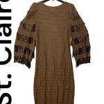 St Claire vintage women’s 8 medium knit brown dress beaded fringe puff St. John Photo 1