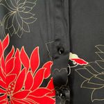 Bebe  Women's Black Floral Button Down Collared Short‎ Sleeve Silk Shirt Dress M Photo 5