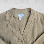 Coldwater Creek 90s Vintage Tan Eyelet Lightweight Western Boho Leather Jacket Size Large Petite Photo 2