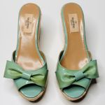 Valentino Garavani Valentino Pastel Mint Green Patent Leather Bow Espadrille Wedge Heel Sandal Shoe Photo 0