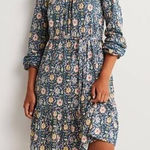 Boden Floral Mini Dress Size 12 Multicolor Boho‎ Cottagecore Modest Fall Prairie Blue Photo 0