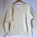 Anthropologie V-Neck Cream Sweater Waffle knit ribbed waist and cuffs Rag M Photo 5