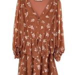 Fourteen & 9th Peach Tiered Flowy Polkadot Floral Ruffle Dress Long Sleeve Photo 0