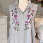 Denim Look Embroidered Button Down Dress Photo 2
