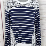 Hazel Crochet Lace Detail Striped Long Sleeve Shirt Blue White Small Photo 0