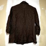 Max Mara  Button Down Shirt 100% Linen 3/4 Sleeve Collared Regular Fit Brown 10 Photo 6