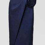 Ronny Kobo Pradova Navy Blue Strapless Rosette Formal Dress Large Photo 0