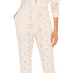 Free People Set The Tone Jumpsuit Eyelet Coveralls Ivory Cream Size US 12 Photo 0