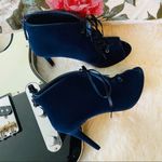 White House | Black Market WHBM “Dasher” Blue Velvet Peep Toe Bootie Photo 1