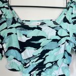 BP NWT by Nordstrom Print Square Neck Ruffle Crop Top in Black- Green Painted Ca Photo 2