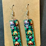 Handmade Skulls And Cannabis Dangle Bar Pierced Earrings New Photo 0