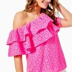 Lilly Pulitzer  Trixie Pink Raz Berry Neon Sunburst Eyelet One Shoulder Top Photo 0