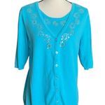 Quacker Factory Sweater Cardigan 2 piece look sequin sweater. SZ. S Blue Photo 0