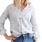 Frank & Eileen  100% Linen Paisley print button up long sleeve blue shirt Med Photo 1