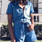 Madewell  Denim Romper Coverall Medium Wash Belted Zipper size Medium Photo 0