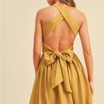 MIOU MUSE Mustard Yellow Linen Blend Crisscross Open Back Dress – Size M Size M Photo 1