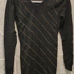 So Nice Rhinestone Stud Embellished LS Vneck Black Sweater Dress Tunic Small Gold Photo 0