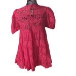 AQUA Hot Pink Short Sleeve Floral Lace Tiered Mini Dress Size XS Photo 9