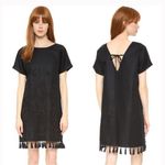 Madewell Black Linen Blend Embroidered Floral Tassel Shift Dress Extra Small Photo 1
