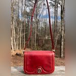 Gucci Vtg 60s 70s Red Leather Flap Shoulder Bag Purse Interlocking GG Monogram Photo 2